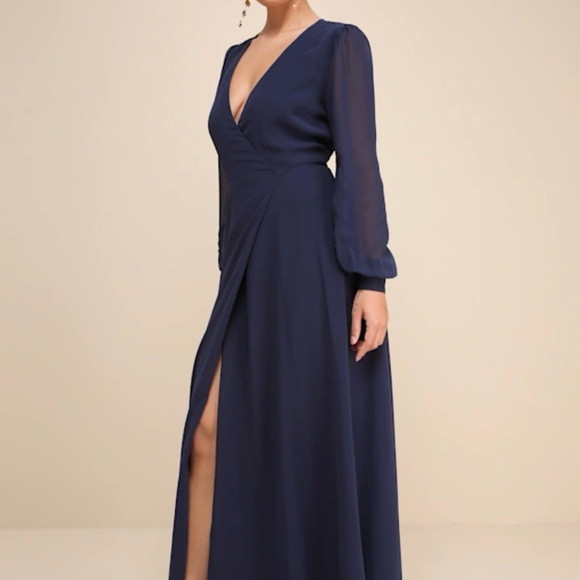 Lulus Dresses & Skirts - Lulu's Navy Wrap V-Neck Long Sleeve